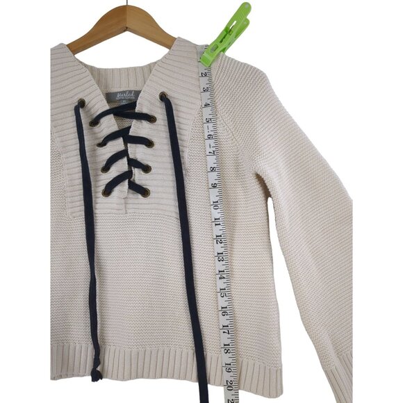 Marled Cropped Sweater Womens XS White Nautical Beachy Coastal Cotton - Picture 8 of 8